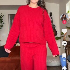 NWT gap Red Cable Knit Sweater and Pants Set